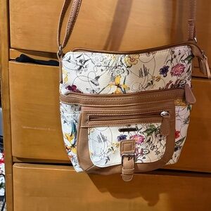 Floral Crossbody Bag with Brown Trim